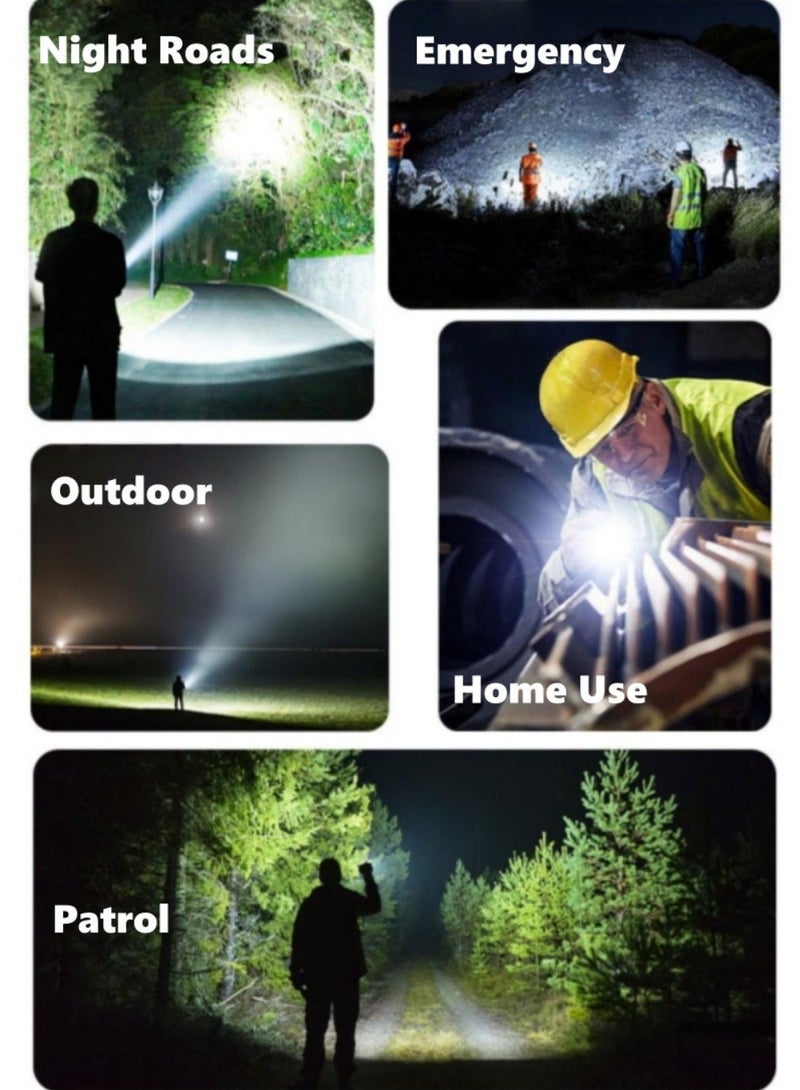 مصباح يدوي LED قابل لإعادة الشحن مع 5 أوضاع تكبير، وعرض نسبة البطارية، مصنوع من سبائك الألومنيوم، ومقاوم للماء والسقوط، ومناسب للاستخدام المنزلي والخارجي، وبنك طاقة للطوارئ - Image 2